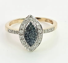 Cargar imagen en el visor de la galería, 2153: Vintage: 9ct Gold Blue White Diamonds Dress Ring- 55 natural sparkling diamonds
