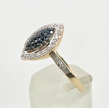 Cargar imagen en el visor de la galería, 2153: Vintage: 9ct Gold Blue White Diamonds Dress Ring- 55 natural sparkling diamonds
