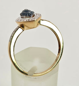 2153: Vintage: 9ct Gold Blue White Diamonds Dress Ring- 55 natural sparkling diamonds
