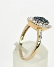 Cargar imagen en el visor de la galería, 2153: Vintage: 9ct Gold Blue White Diamonds Dress Ring- 55 natural sparkling diamonds
