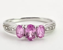 Load image into Gallery viewer, 2184: Vintage; 9ct White Gold Pink Sapphires Stacker/Dress Ring- petite, pink and cute
