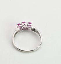 Load image into Gallery viewer, 2184: Vintage; 9ct White Gold Pink Sapphires Stacker/Dress Ring- petite, pink and cute
