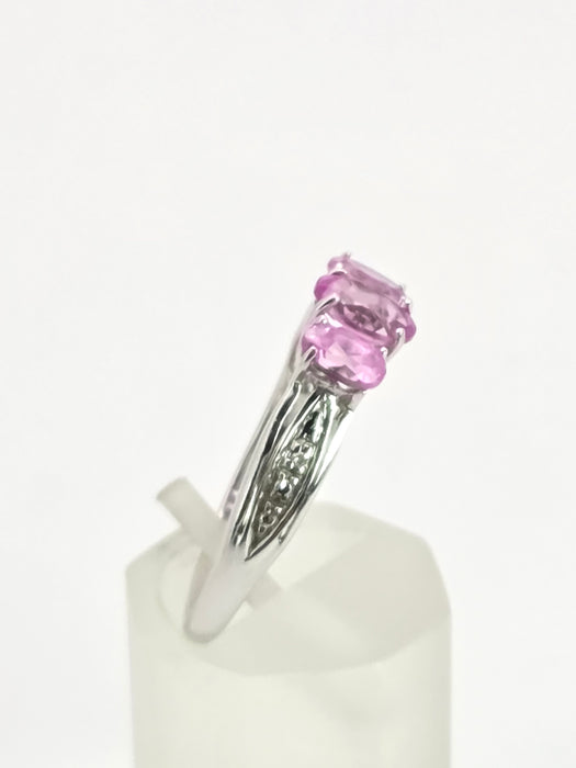 2163 :Vintage: 9ct White Gold Pink Sapphires Diamonds Ring- Petite, sparkling beauty