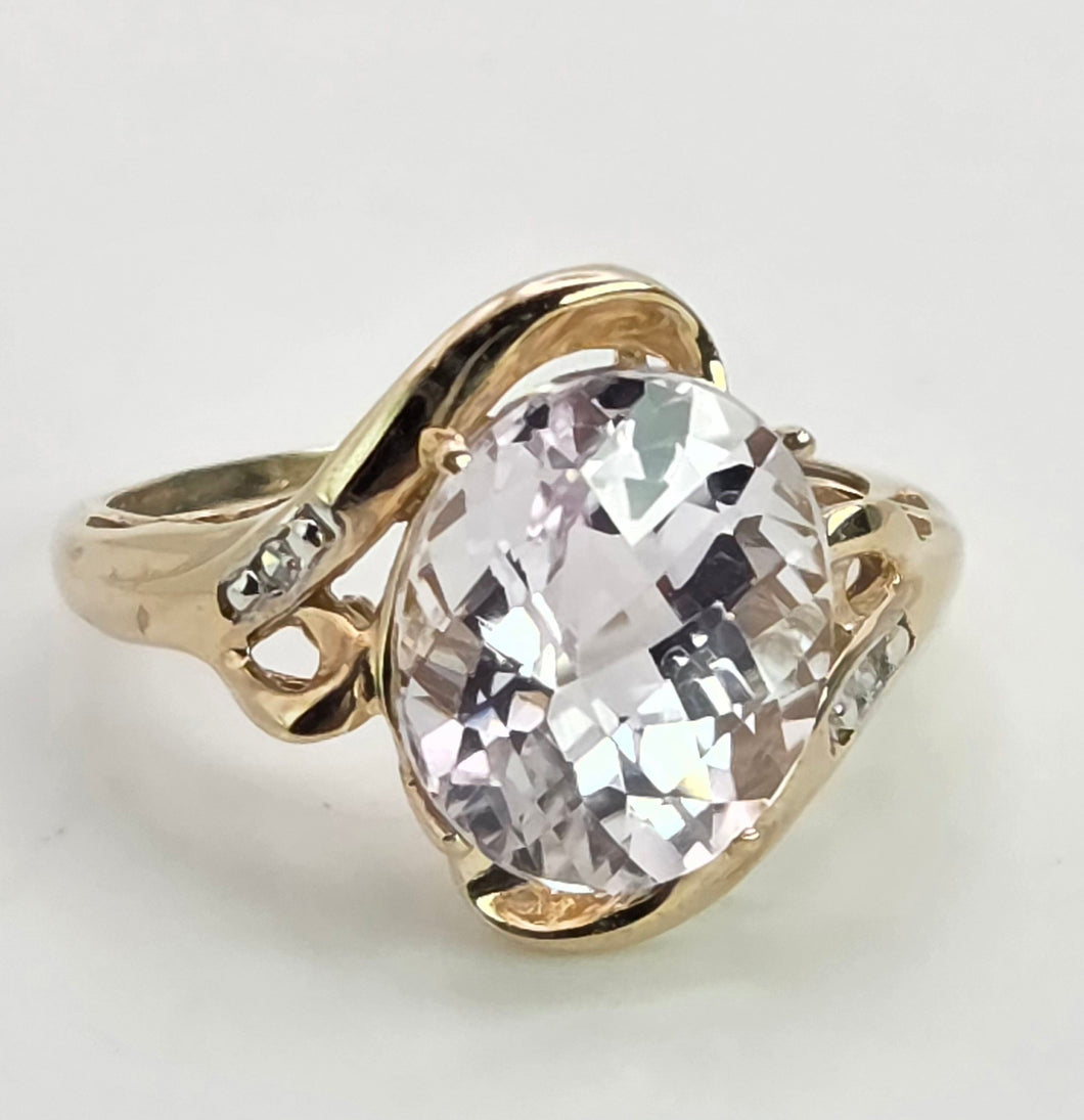 2167: Vintage; 9ct Gold Large Pink Kunzite Diamonds Cocktail Ring