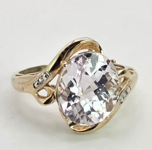 2167: Vintage; 9ct Gold Large Pink Kunzite Diamonds Cocktail Ring