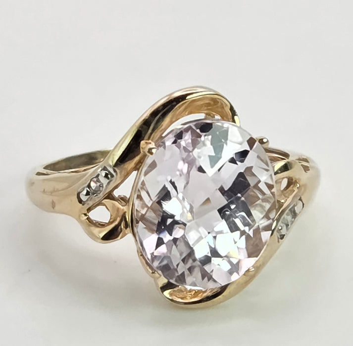 2167: Vintage; 9ct Gold Large Pink Kunzite Diamonds Cocktail Ring