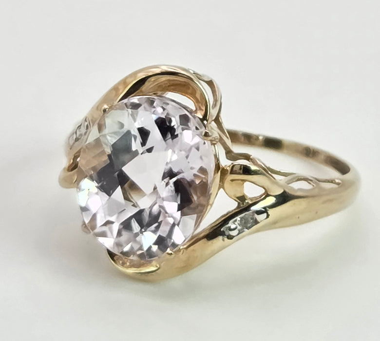 2167: Vintage; 9ct Gold Large Pink Kunzite Diamonds Cocktail Ring