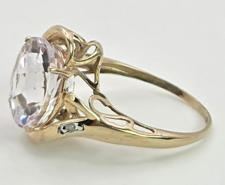2167: Vintage; 9ct Gold Large Pink Kunzite Diamonds Cocktail Ring