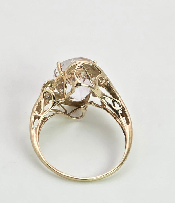 2167: Vintage; 9ct Gold Large Pink Kunzite Diamonds Cocktail Ring