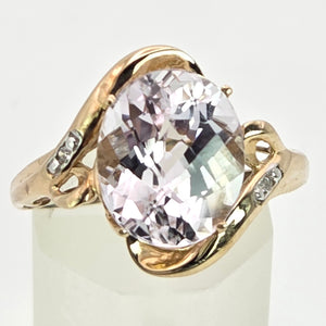 2167: Vintage; 9ct Gold Large Pink Kunzite Diamonds Cocktail Ring