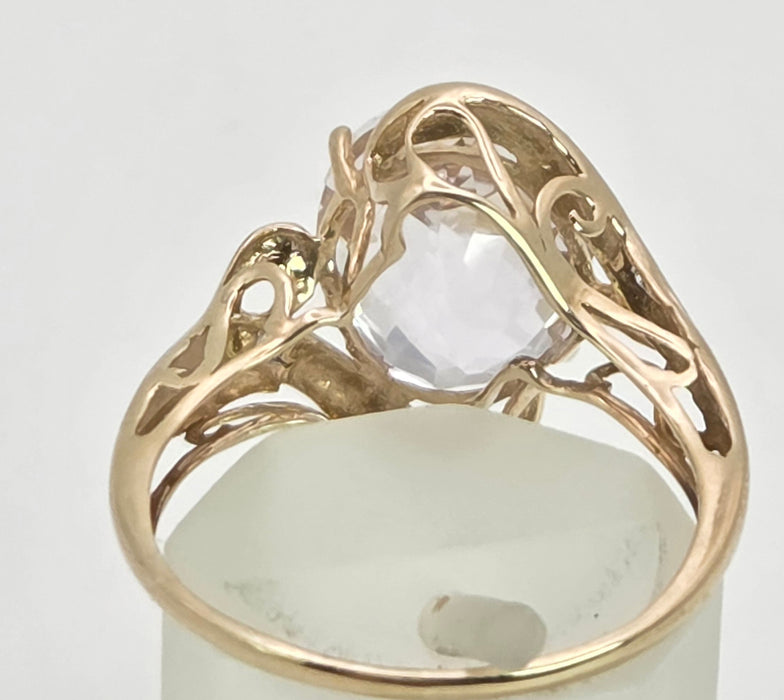 2167: Vintage; 9ct Gold Large Pink Kunzite Diamonds Cocktail Ring