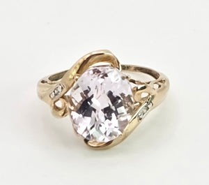 2167: Vintage; 9ct Gold Large Pink Kunzite Diamonds Cocktail Ring