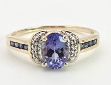 Load image into Gallery viewer, Vintage; 9ct Gold Violet Blue Tanzanite 6 Natural Diamonds Dress Ring
