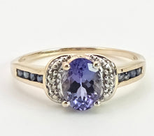 Load image into Gallery viewer, Vintage; 9ct Gold Violet Blue Tanzanite 6 Natural Diamonds Dress Ring
