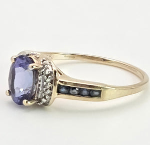 Vintage; 9ct Gold Violet Blue Tanzanite 6 Natural Diamonds Dress Ring