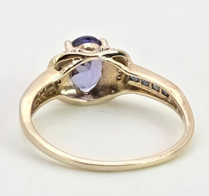 Vintage; 9ct Gold Violet Blue Tanzanite 6 Natural Diamonds Dress Ring