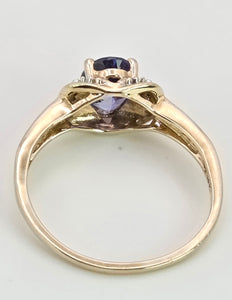 Vintage; 9ct Gold Violet Blue Tanzanite 6 Natural Diamonds Dress Ring