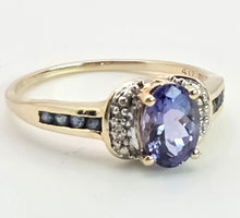 Load image into Gallery viewer, Vintage; 9ct Gold Violet Blue Tanzanite 6 Natural Diamonds Dress Ring
