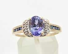 Load image into Gallery viewer, Vintage; 9ct Gold Violet Blue Tanzanite 6 Natural Diamonds Dress Ring
