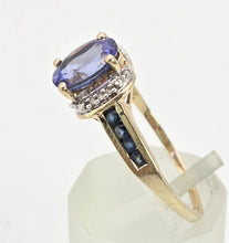 Load image into Gallery viewer, Vintage; 9ct Gold Violet Blue Tanzanite 6 Natural Diamonds Dress Ring
