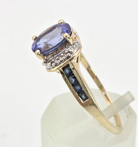 Vintage; 9ct Gold Violet Blue Tanzanite 6 Natural Diamonds Dress Ring