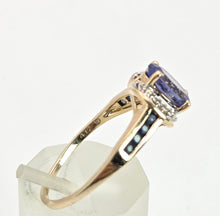 Load image into Gallery viewer, Vintage; 9ct Gold Violet Blue Tanzanite 6 Natural Diamonds Dress Ring
