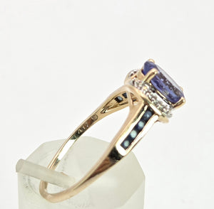Vintage; 9ct Gold Violet Blue Tanzanite 6 Natural Diamonds Dress Ring