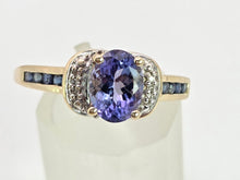 Load image into Gallery viewer, Vintage; 9ct Gold Violet Blue Tanzanite 6 Natural Diamonds Dress Ring
