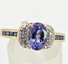 Load image into Gallery viewer, Vintage; 9ct Gold Violet Blue Tanzanite 6 Natural Diamonds Dress Ring
