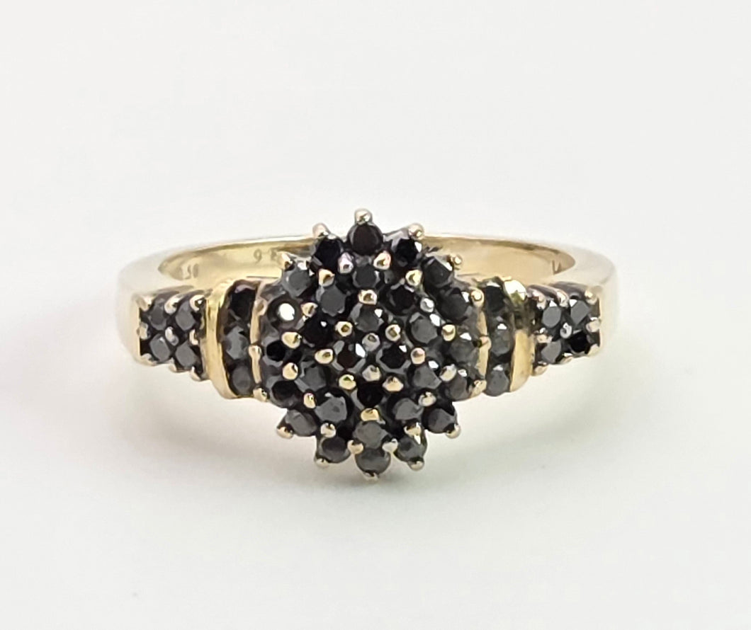 2169: Vintage: 9ct Gold Pave Set Black Diamonds Signet/Stacker Ring- 0.5ct natural black diamonds