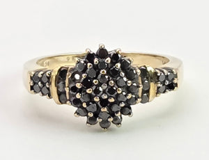 2169: Vintage: 9ct Gold Pave Set Black Diamonds Signet/Stacker Ring- 0.5ct natural black diamonds