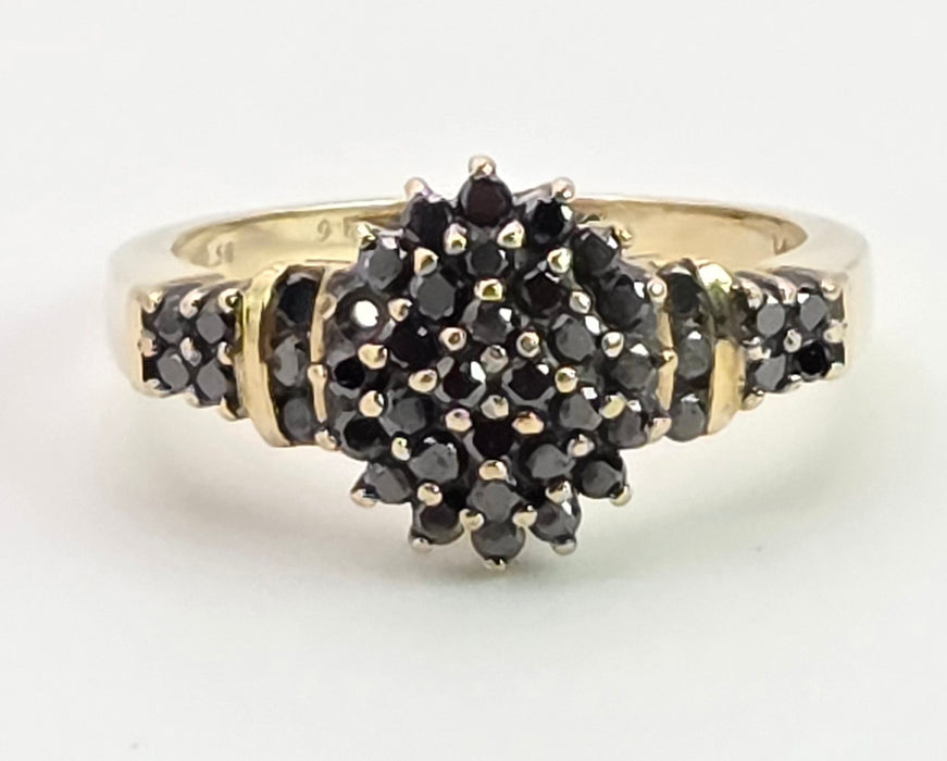 2169: Vintage: 9ct Gold Pave Set Black Diamonds Signet/Stacker Ring- 0.5ct natural black diamonds