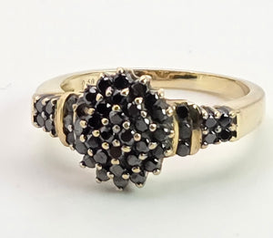 2169: Vintage: 9ct Gold Pave Set Black Diamonds Signet/Stacker Ring- 0.5ct natural black diamonds