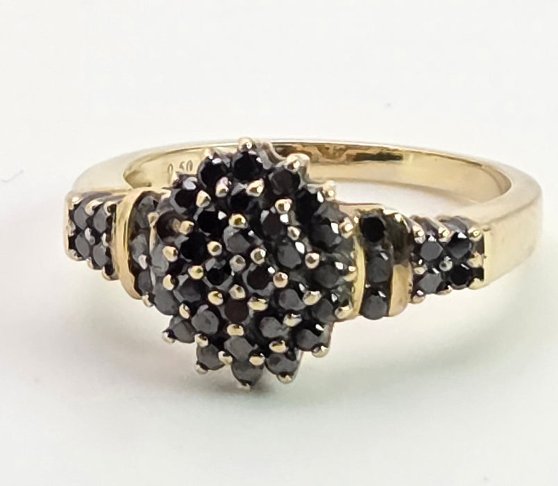 2169: Vintage: 9ct Gold Pave Set Black Diamonds Signet/Stacker Ring- 0.5ct natural black diamonds