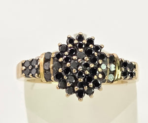 2169: Vintage: 9ct Gold Pave Set Black Diamonds Signet/Stacker Ring- 0.5ct natural black diamonds