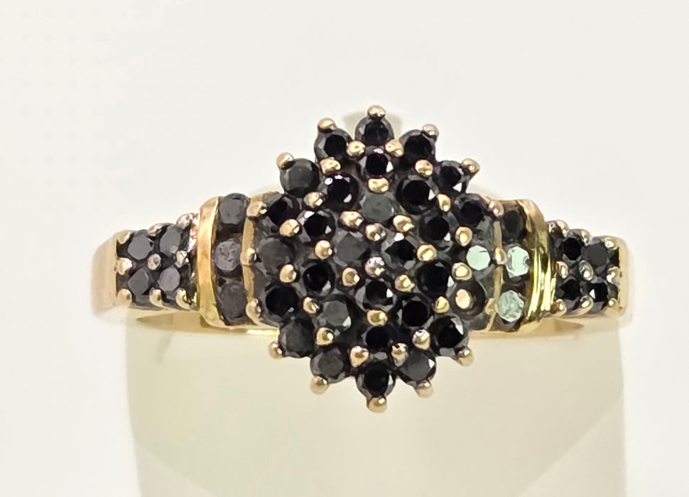 2169: Vintage: 9ct Gold Pave Set Black Diamonds Signet/Stacker Ring- 0.5ct natural black diamonds
