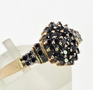 2169: Vintage: 9ct Gold Pave Set Black Diamonds Signet/Stacker Ring- 0.5ct natural black diamonds