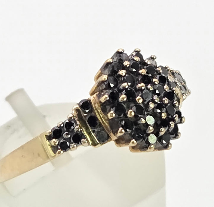 2169: Vintage: 9ct Gold Pave Set Black Diamonds Signet/Stacker Ring- 0.5ct natural black diamonds