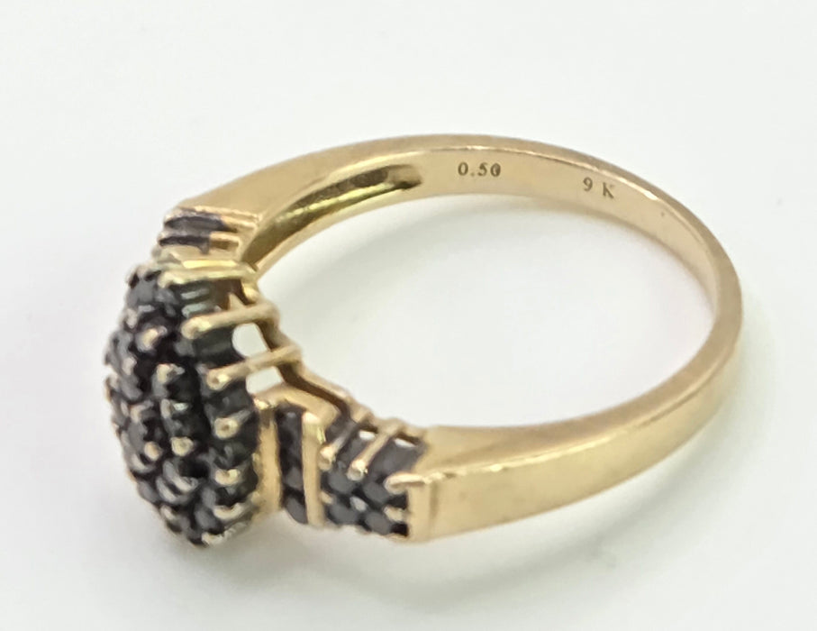 2169: Vintage: 9ct Gold Pave Set Black Diamonds Signet/Stacker Ring- 0.5ct natural black diamonds