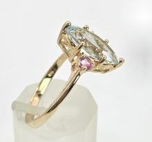 Load image into Gallery viewer, 2177: Vintage: 9ct Gold Marquise Blue Aquamarine Pink Sapphires Dress Ring
