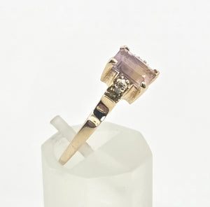 2178: Vintage; 9ct Gold Emerald Cut Ametrine Diamonds Dress Ring- a rare find