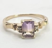 Load image into Gallery viewer, 2178: Vintage; 9ct Gold Emerald Cut Ametrine Diamonds Dress Ring- a rare find
