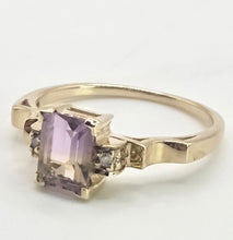 Load image into Gallery viewer, 2178: Vintage; 9ct Gold Emerald Cut Ametrine Diamonds Dress Ring- a rare find
