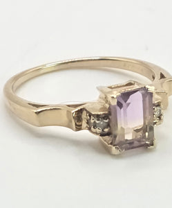 2178: Vintage; 9ct Gold Emerald Cut Ametrine Diamonds Dress Ring- a rare find