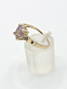 2178: Vintage; 9ct Gold Emerald Cut Ametrine Diamonds Dress Ring- a rare find