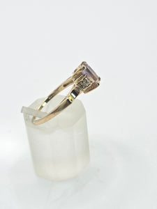 2178: Vintage; 9ct Gold Emerald Cut Ametrine Diamonds Dress Ring- a rare find