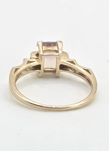 2178: Vintage; 9ct Gold Emerald Cut Ametrine Diamonds Dress Ring- a rare find