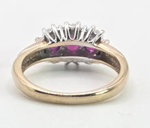 Load image into Gallery viewer, 2180: Vintage: 9ct Gold Rich Red Ruby Trilogy 18 Diamonds Dress Ring
