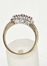Load image into Gallery viewer, 2180: Vintage: 9ct Gold Rich Red Ruby Trilogy 18 Diamonds Dress Ring
