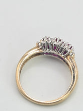 Load image into Gallery viewer, 2180: Vintage: 9ct Gold Rich Red Ruby Trilogy 18 Diamonds Dress Ring
